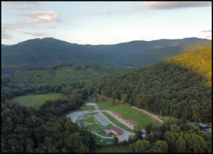 aerial view of full throttle campground with 5 cabins and 38 rv sites.